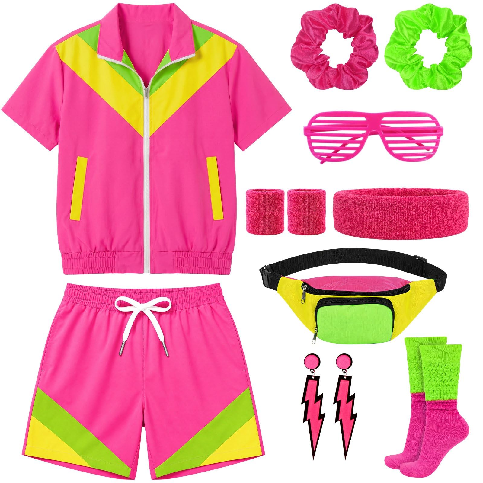 Photo 1 of Xl WILDPARTY 80s Neon Color Block Tracksuit Costume with Accessories