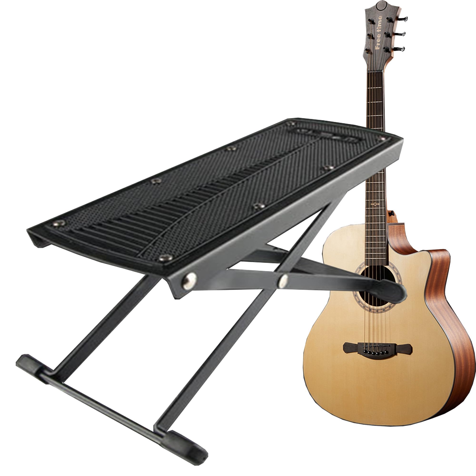 NALACAL Guitar Footstool, Six Positioning Height Adjustable Folding Guitar Foot Rest, High-grade Metal Bracket and Non-slip Rubber Guitar Pedal for Classical/Acoustic/Electric Guitar (Black)