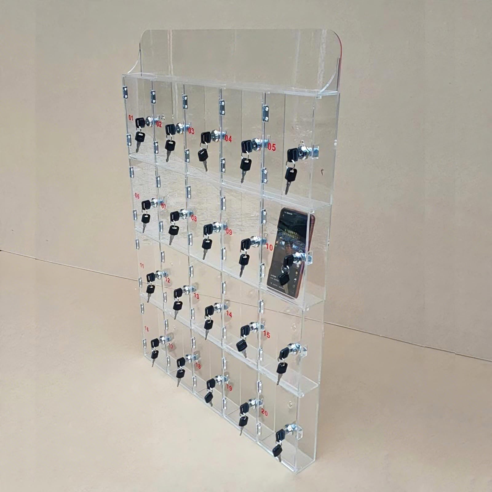 uofgcru Locker Acrylic Mobile Phone Storage Cabinet, Thickened Wall-mounted Clean Desktop,Office Classroom Gym Box, Clear 68.4×7×55.4cm(20 Slot)