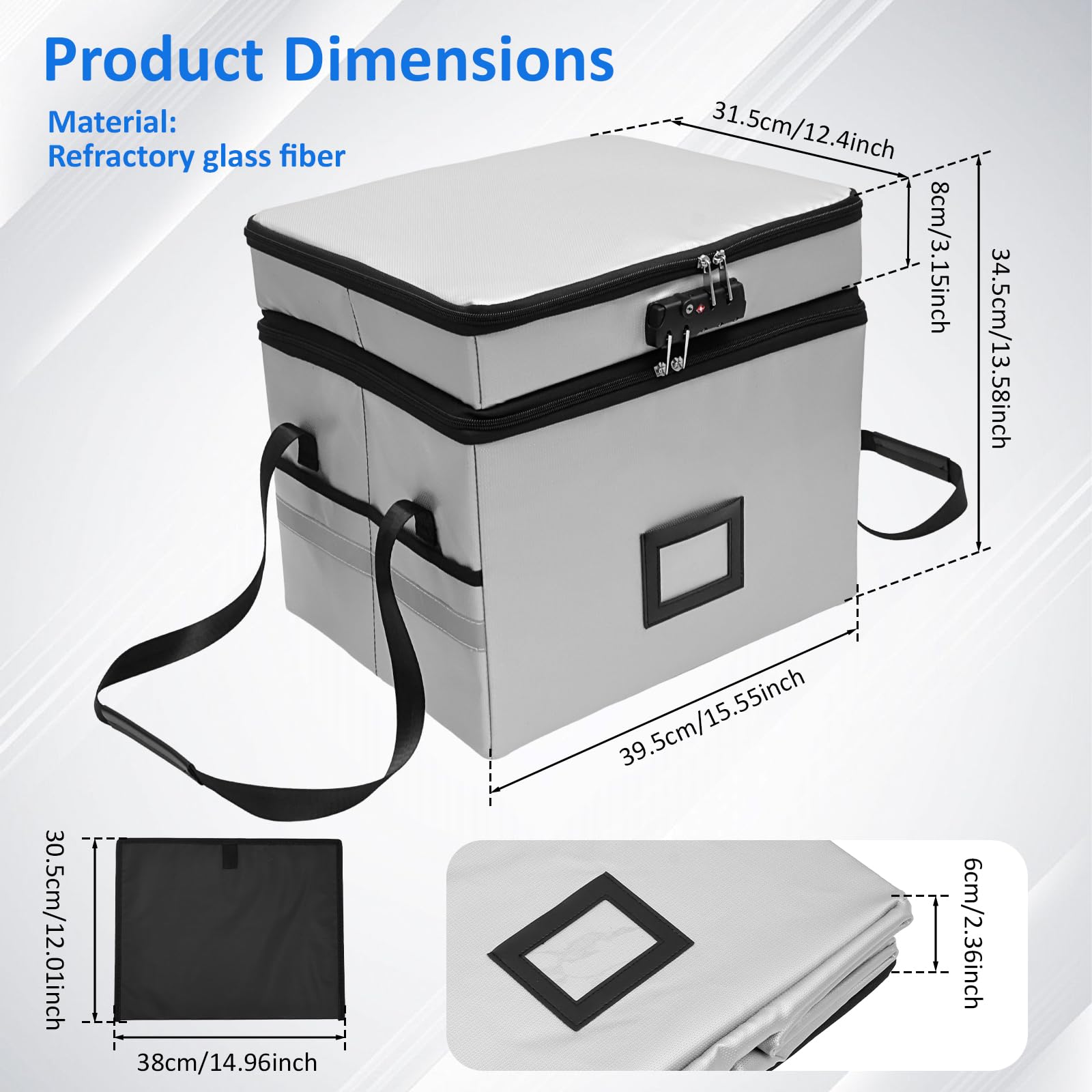 Fireproof Document Box with Combination Lock, 2 Layer Foldable File Box Waterproof Fireproof File Organiser with Reflective Strip Adjustable Handle for Important Letters Files Certificate(grey) - Image 2
