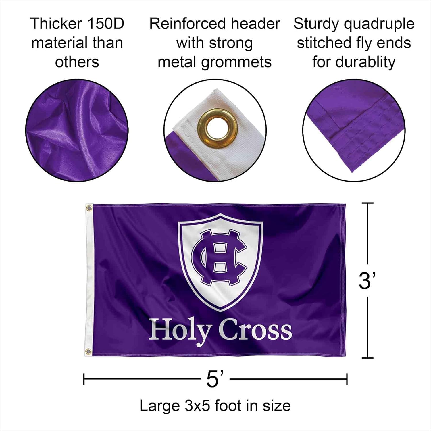 Holy Cross Crusaders Wordmark Logo 3x5 Grommet Flag