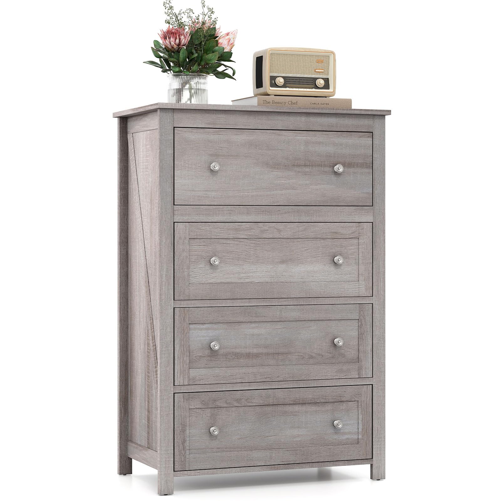 COSTWAY Chest of Drawers Bedroom, 4-Drawer Dresser, 74x43.5x110 cm (Grey)