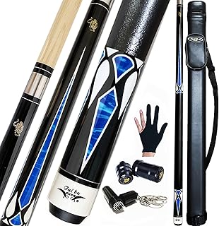 Tai BA Cues 2-Piece Pool cue Pool Stick + Hard Case, 13mm Tip, 58", Hardwood Canadian Maple Professional Billiard Pool Cue Stick 18,19,20,21 Oz (Selectable)-Blue, Black, Red, Gray, Green, Brown