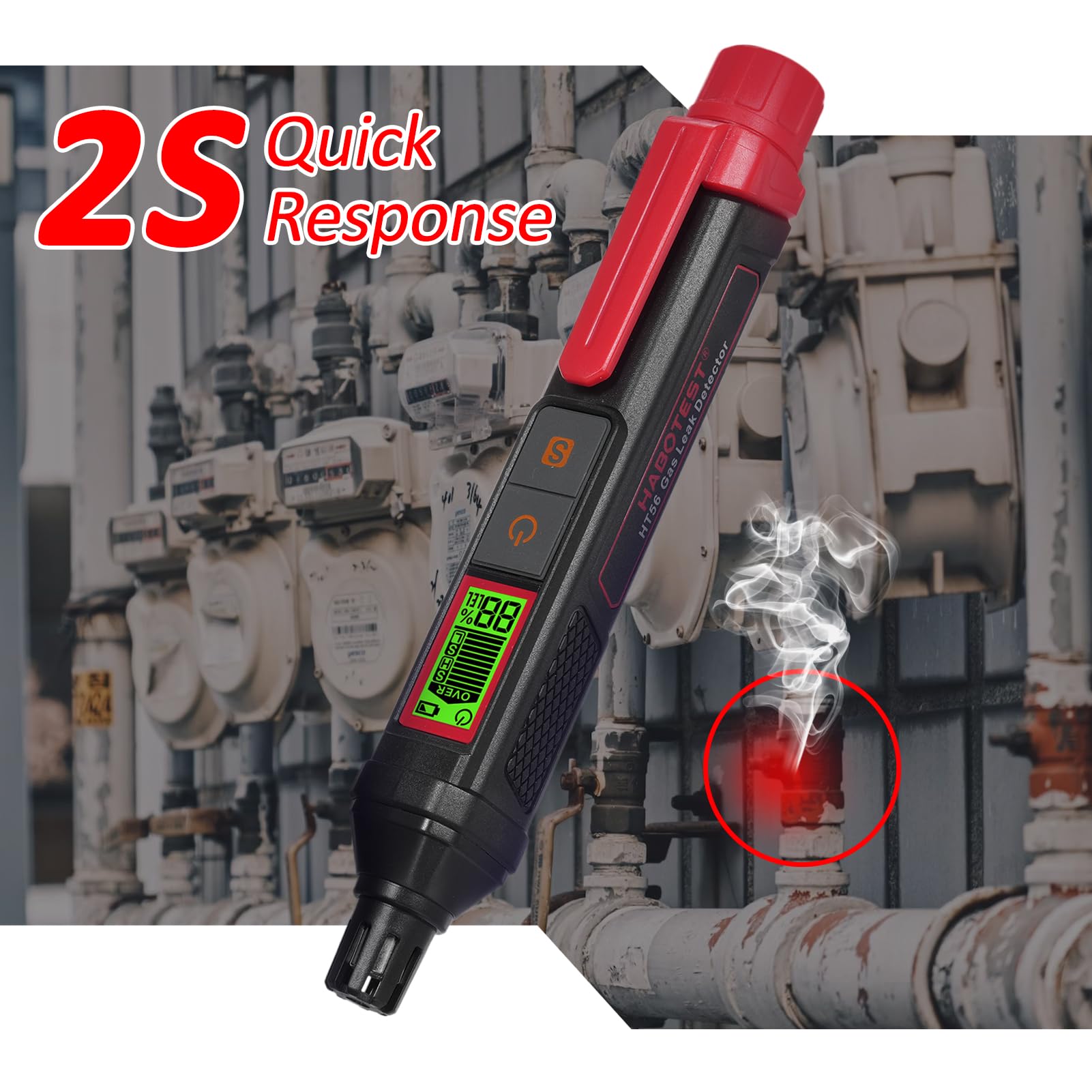 Rilevatore di gas a perno HT56 con allarmi acustici e visivi. Rilevatore di gas naturale ad alta sensibilità per trovare fonti infiammabili come metano, acetone, acetilene, alcool, propano