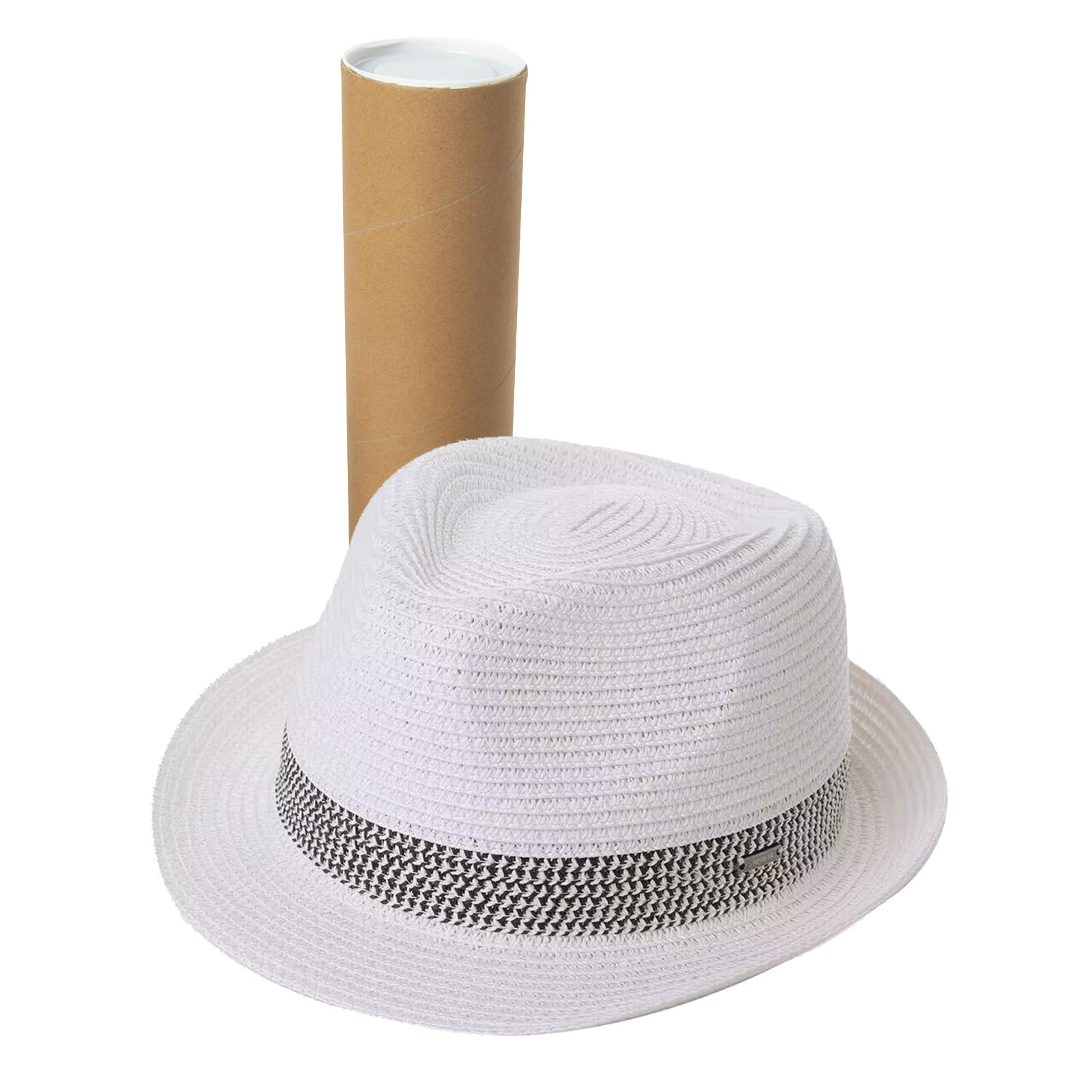 Comhats Sombrero trilby de paja para hombre y mujer - Sombrero de verano con protección UV - estilo fedora - sombrero de paja natural - sombrero de playa para hombres - sombrero de verano unisex S-3XL
