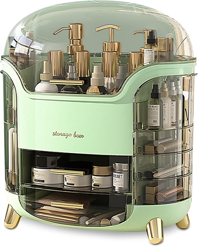 Maleta organizadora de cosméticos Ergocar com tampa e gavetas, verde