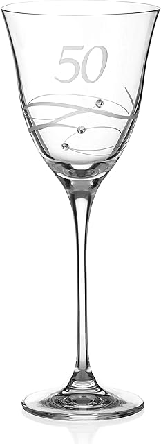 DIAMANTE Swarovski 50th Birthday Wine Glass  Single Crystal Wine Glass with a Hand Etched 50 - Embellished with Swarovski Crystals