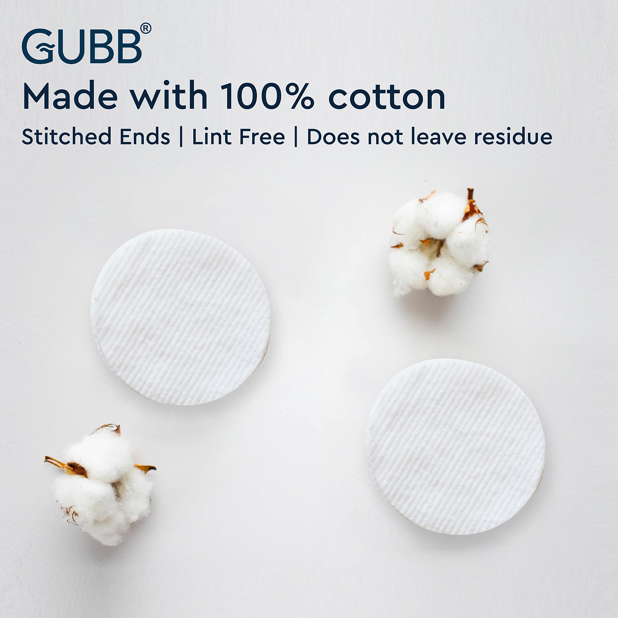 GUBB Hypoallergenic 100% Cotton Pads For Face Cleansing & Makeup Removal - Made of pure cotton | Safe for skin | Suitable for Women | Deep cleansing | Round shape, Non Woven - 80 Makeup Remover Pads, Pack Of 2