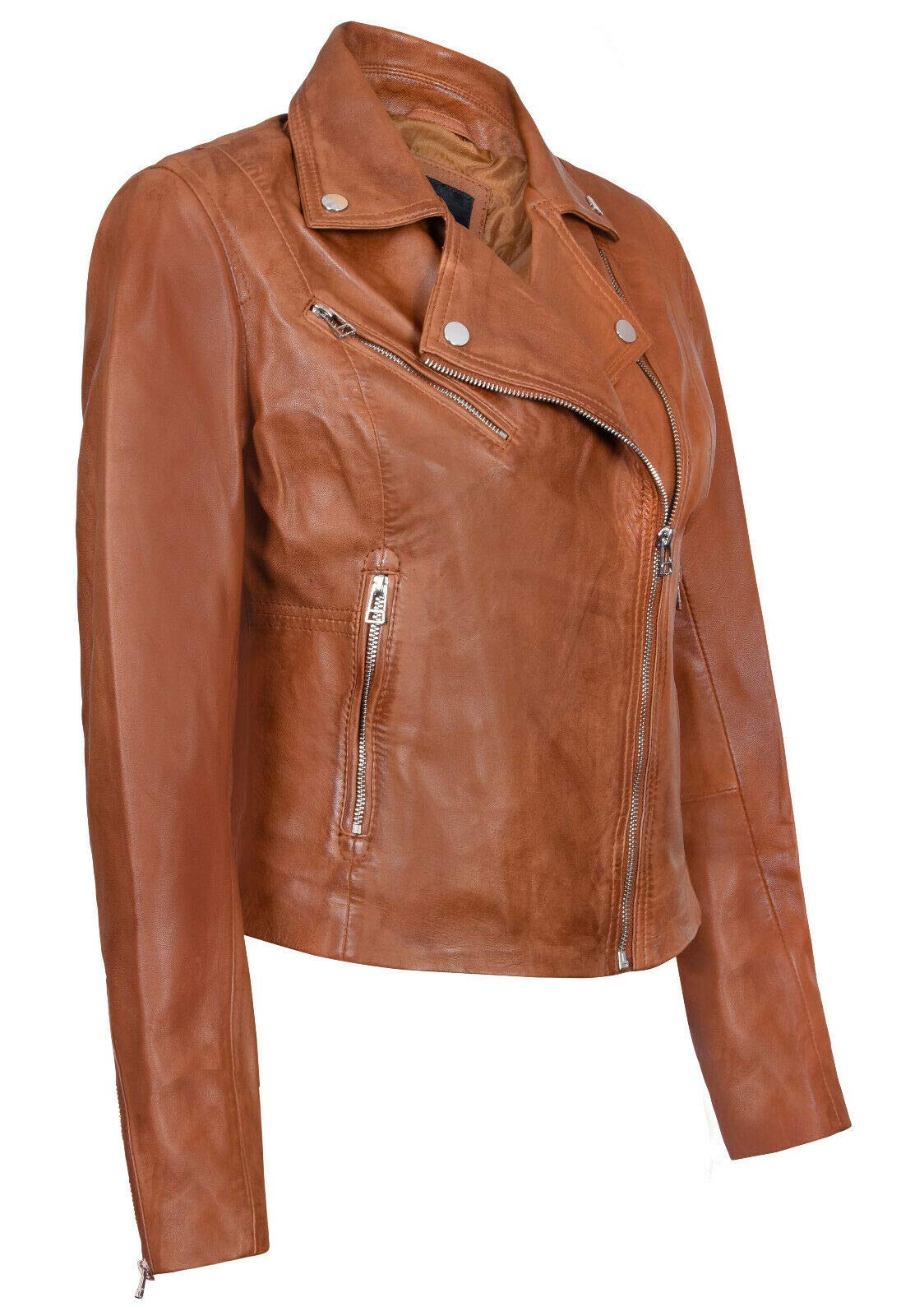 Infinity Leather Señoras Para Mujer de Cuero real Equipado con Chaqueta de Moda con Cremallera Estilo Motorista