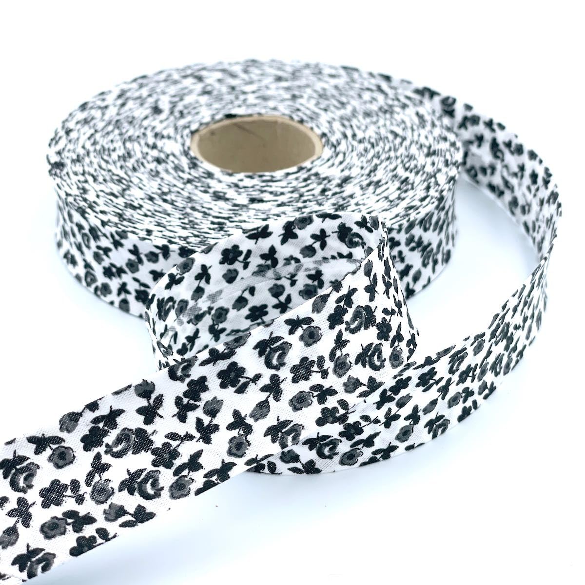 Craft Cult 25mm Wide Floral Flowers Printed Pattern Bias Binding Tape - 25 Metre Roll (2 - Black)