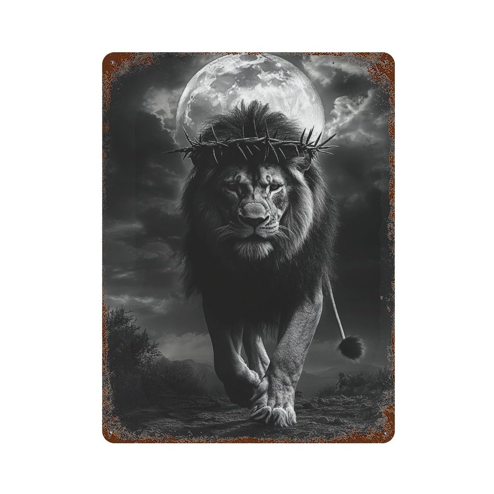 Regal Lion Moonlit Majesty Distressed Metal Wall Sign 15.7"x11.8", Rustic Home Decor for Living Room, Hallway And Home Decor