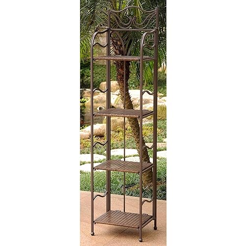 International Caravan Wicker Resin 4-Tier Folding Baker Rack Brown