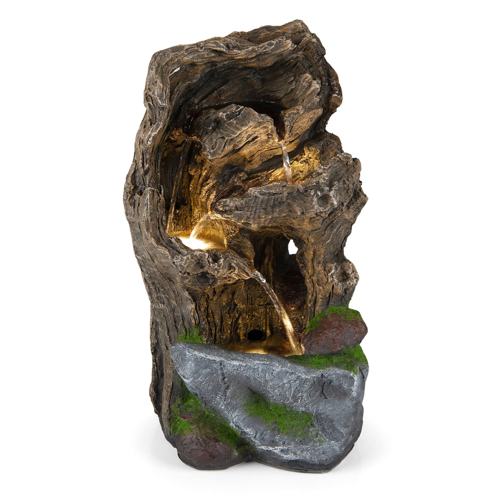 COSTWAY 4-Tier Outdoor Water Fountain, Cascading Waterfall Fountain with 3 LED Lights, Pump & Adjustable Flow, Freestanding Garden Water Feature for Patio Yard Home Decor (53cm, Mountain)