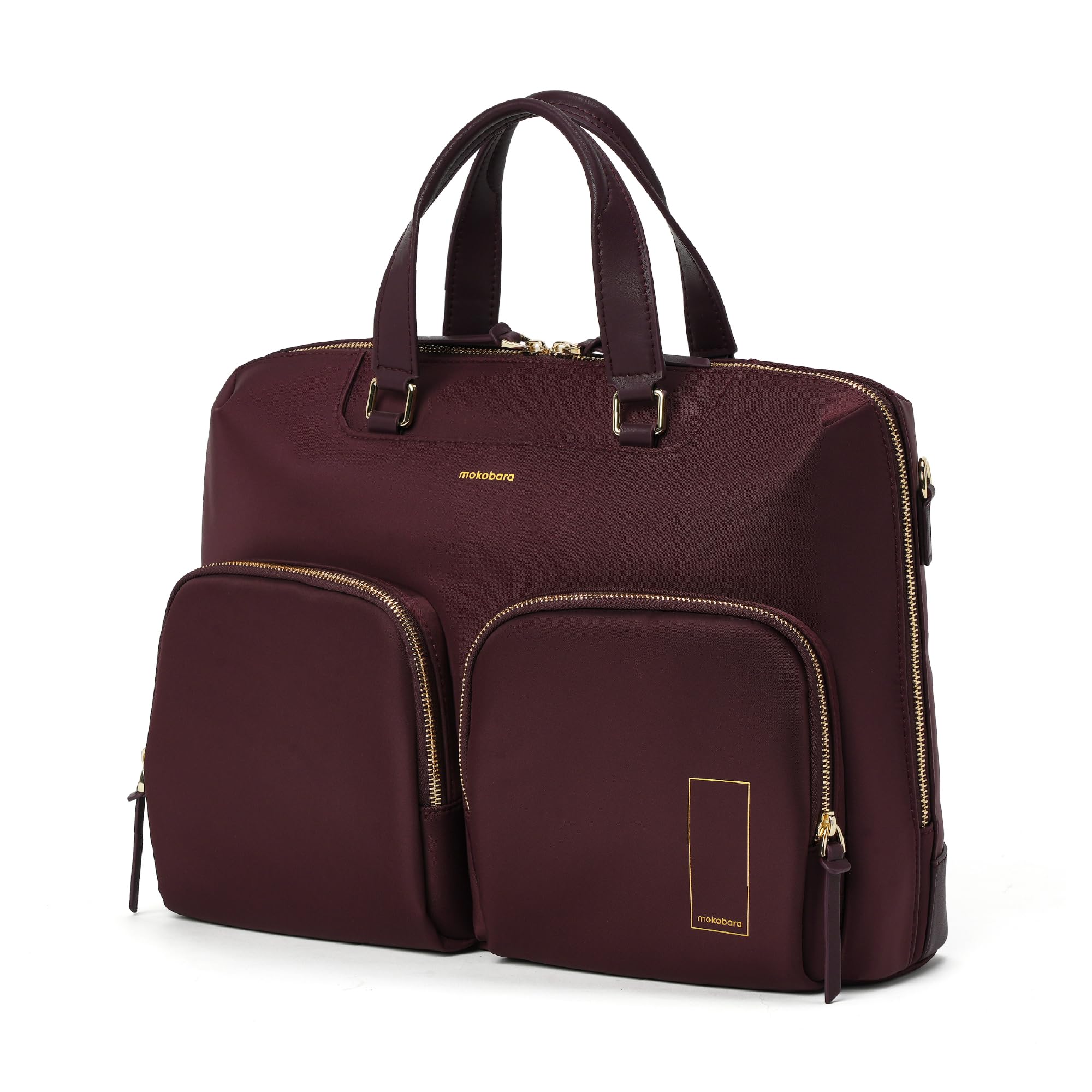 MOKOBARA Bliss Briefcase-41.5cm(12.5L),Nylon & Vegan Leather,Water Resistant,Laptop Sleeve for 15.6" Laptop,Detachable Shoulder Strap,Luggage Strap,Premium Metal Hardware,Maroon(Café Culture)