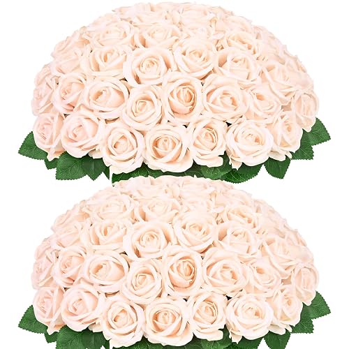 50Pcs Champagne Roses Artificial Flowers Real Touch Velvet Roses Bouquet