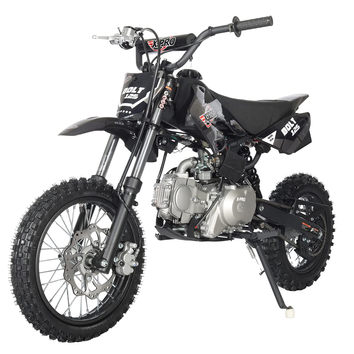 X-PRO Bolt 125 Dirt Bike with Automatic Transmission, Electric Start, Big 14"/12" Tires! (Black)