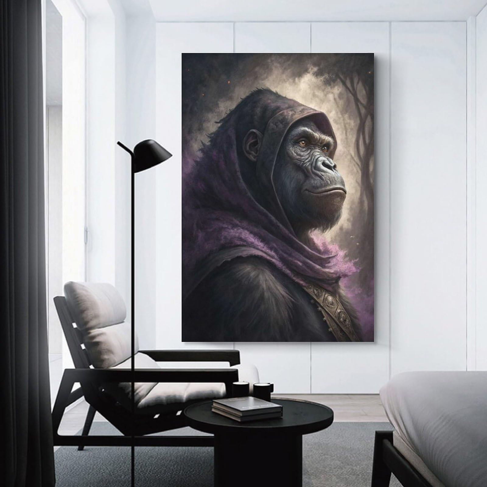 Junmoney Gorilla in A Purple Hood Canvas Art Print 20x30inch(50x75cm), for Bedroom Decor, Cosy Corners Or Studios, An Easy Wall Refresh for Bedrooms