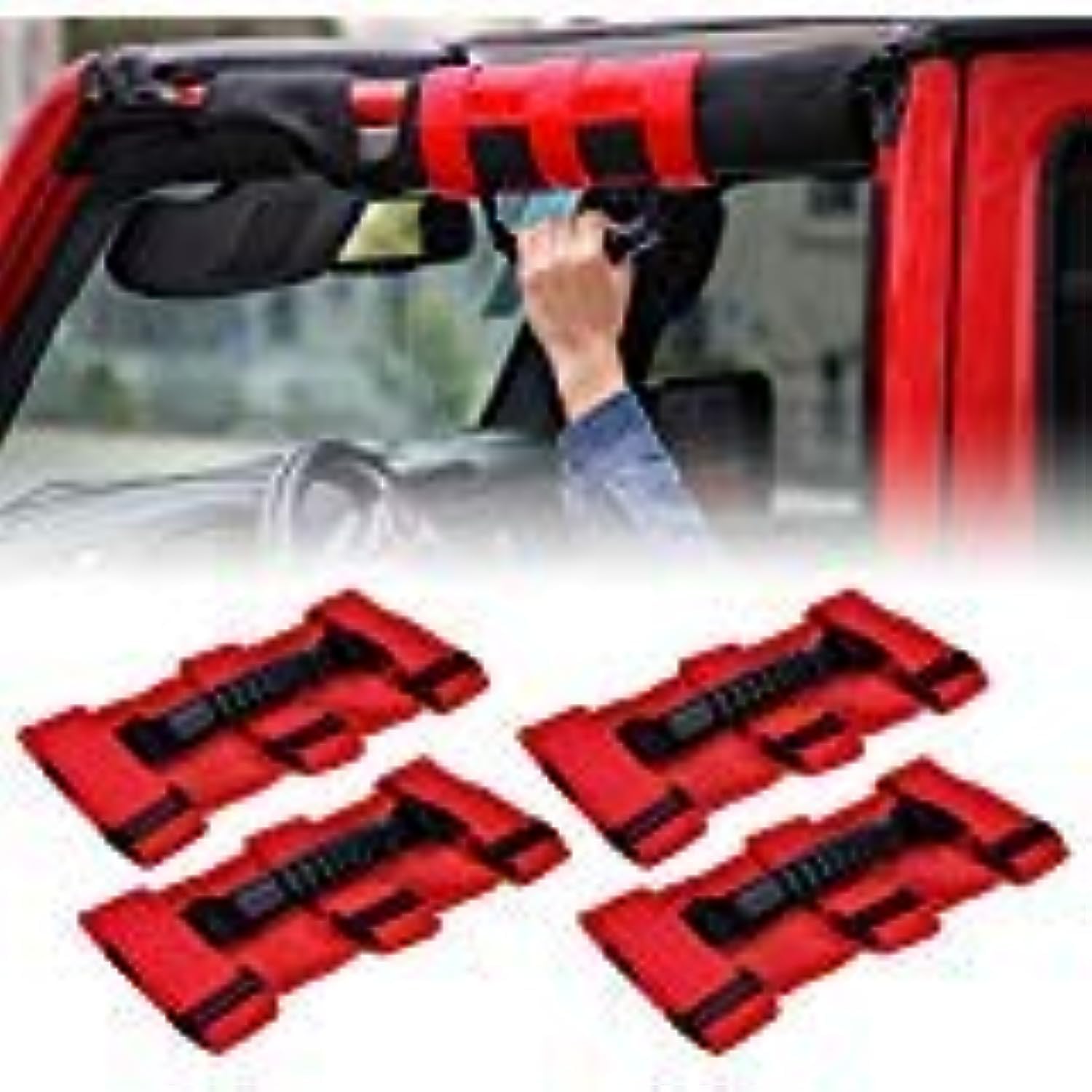Savadicar 4X Roll Bar Grab Handles Grip Handle for Jeep Wrangler YJ TJ JK JK JL JLU Sports Sahara Freedom Rubicon X & Unlimited 1955-2018 (RED)