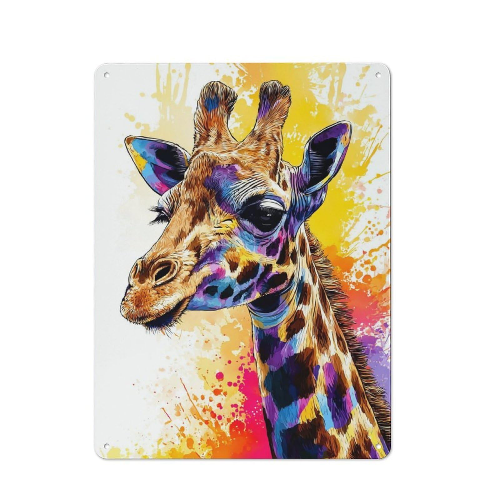 Retro Tin Sign 40x30cm Featuring Colorful Giraffe Art Print-1 for Bar Or Restaurant, Suited to Wall Displays in Bars And Restaurants