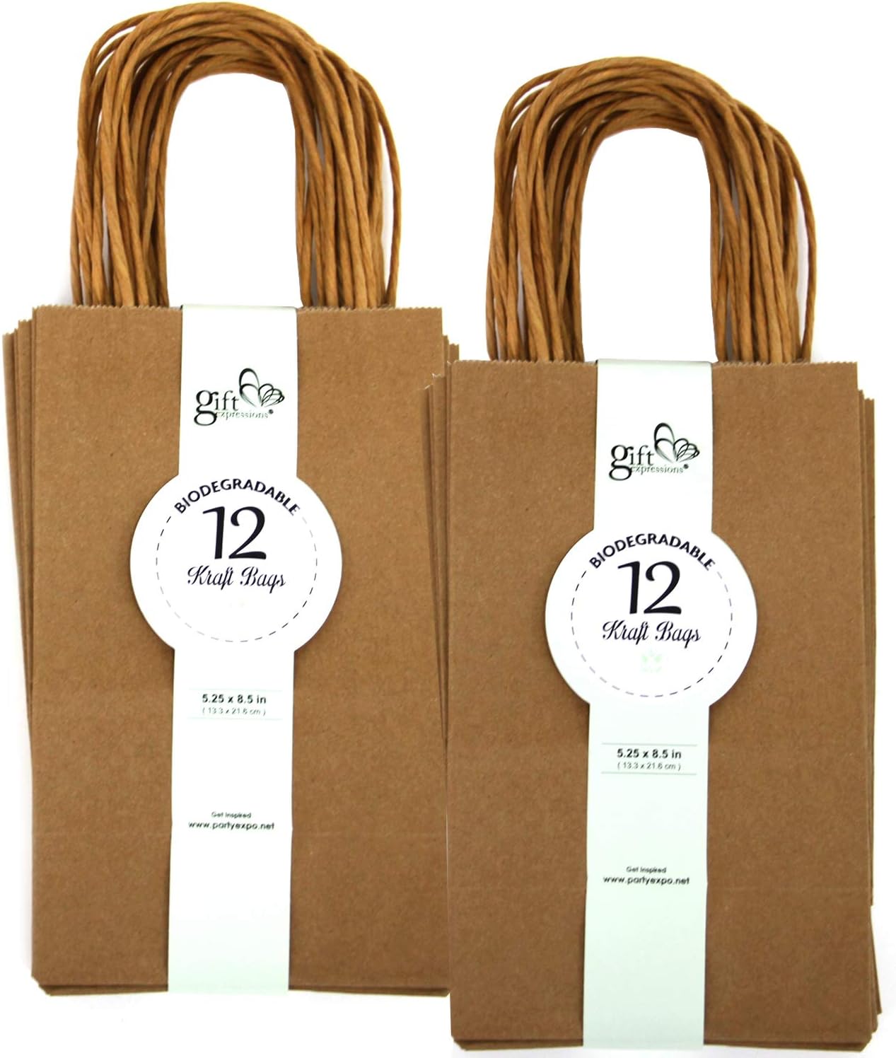 24CT Small Brown Biodegradable, Food Safe Ink & Paper, Premium Quality Paper (Sturdy & Thicker), Kraft Bag with Colored Sturdy Handles (Small, Brown)