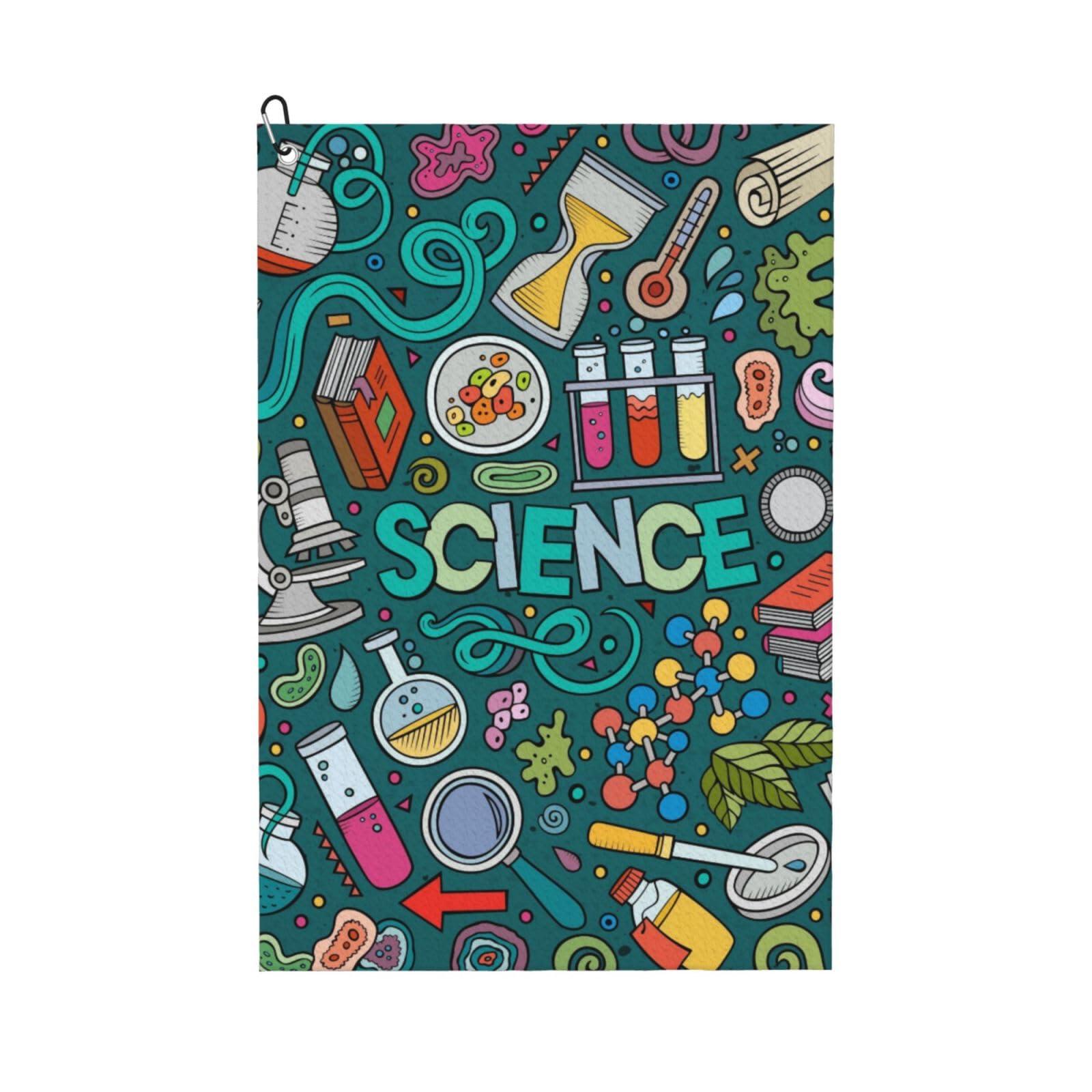 Hnnkloy Cartoon Science Theme, 16x24 in Portable Waffle Golf Towels with Carabiner Clip for Golf Bag