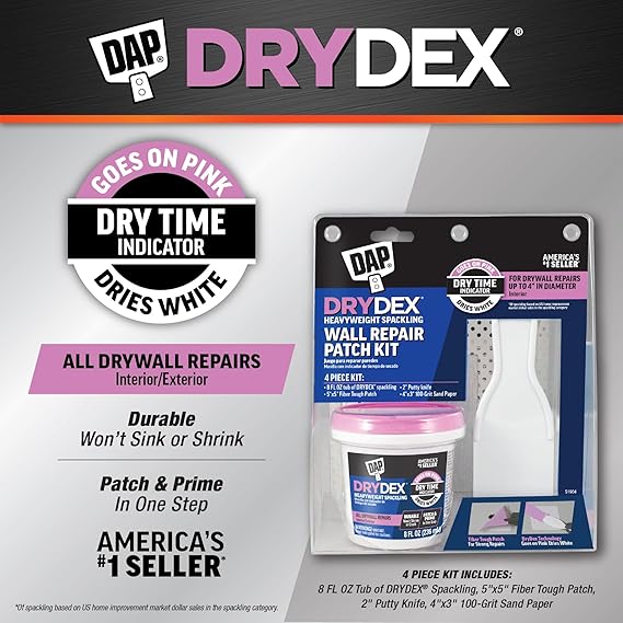 DAP DryDex Spackling Wall Repair Patch Kit, with Pink/White Dry Time Indicator, 8 Oz (7079812345)