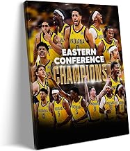 2025 Eastern Conference Finals Champions Canvas Wall Art, Indiana Pacers Poster, Full Roster Celebration Picture Print, NBA Basketball Playoffs Framed Decor for Teen Boys Bedroom Dorm Gym 16x20inch