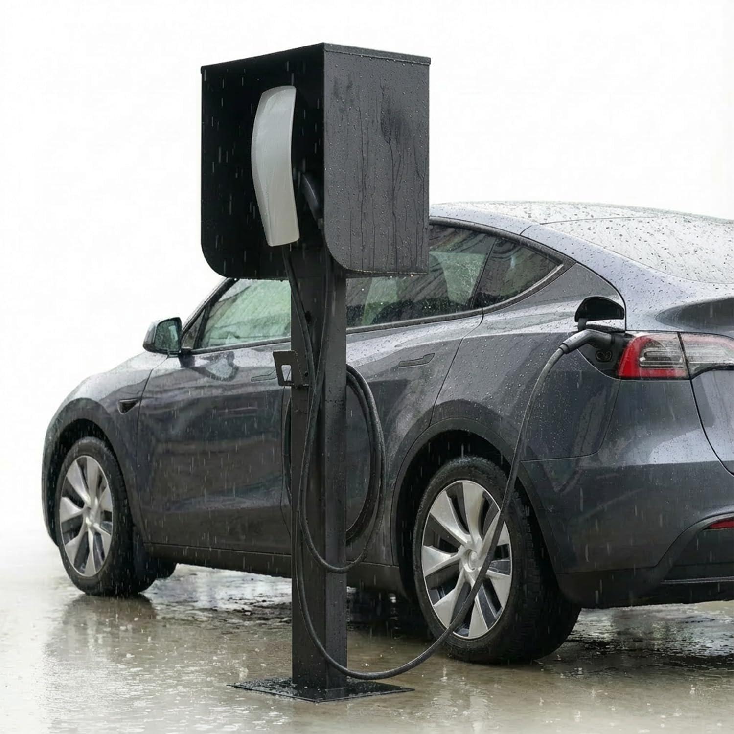 EV Charger Pedestal,EV Charger Stand with Roof and Side Protection,Indoor & Outdoor Electric Vehicle Charging Stations for All Level 2 Chargers(Black)