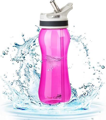Miniatura 10 de AceCamp Botella de agua de 21 onzas con diseño de botella curvada de pajilla, fácil de agarrar, sin BPA, botella deportiva de Tritan a prueba de