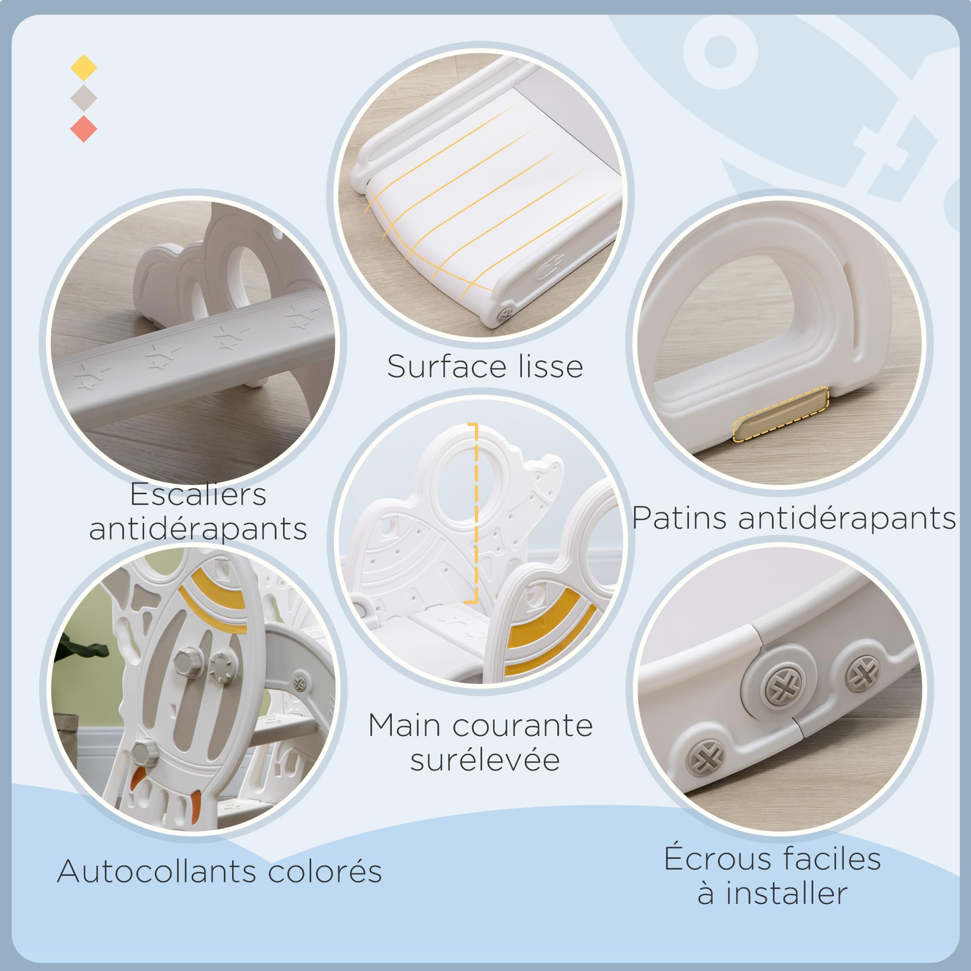 AIYAPLAY Toboggan pour Enfants, Toboggan intérieur pour Enfants, de 18 à 36 Mois, jusqu'à 30 kg, 157L x 46,5l x 80H cm, Gris