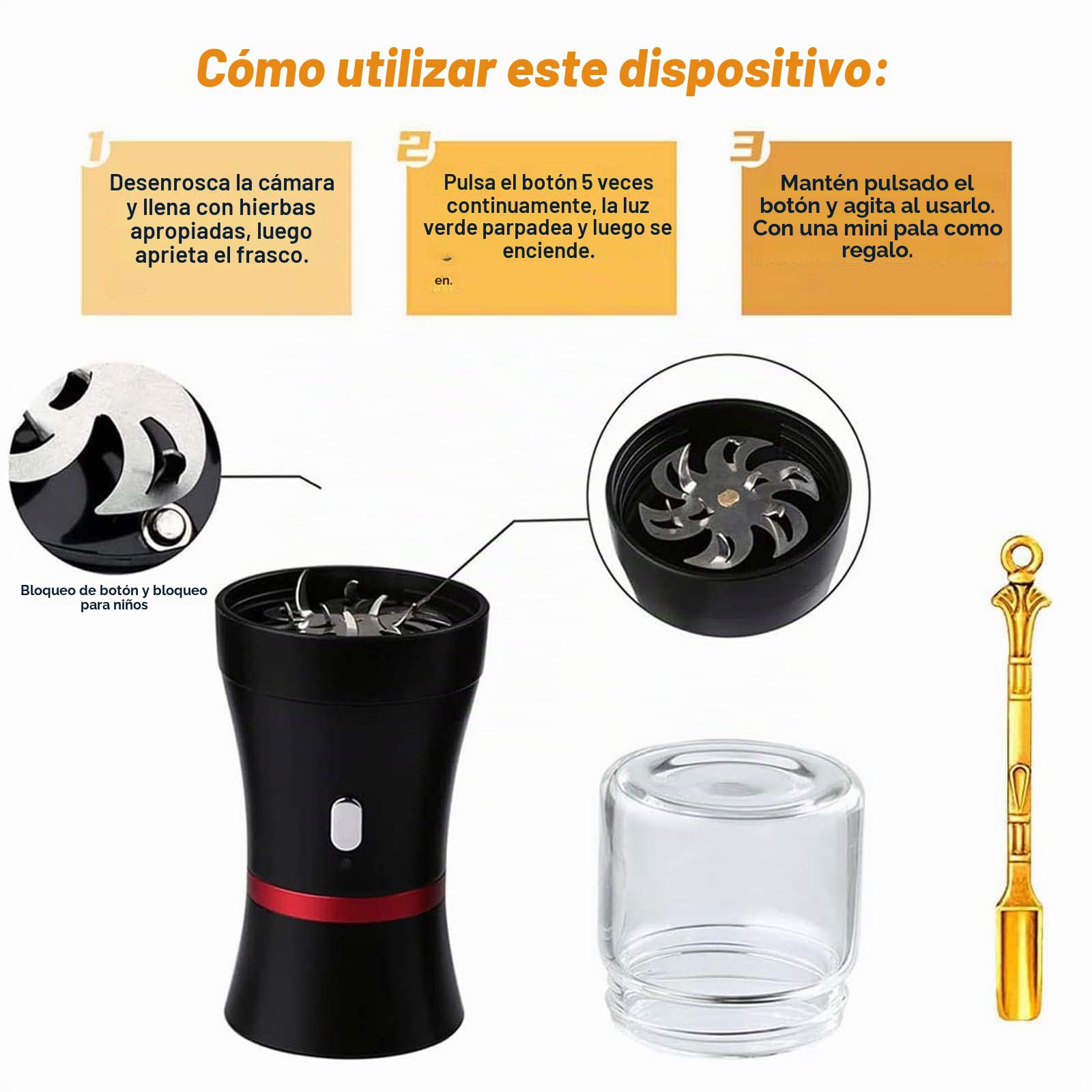 Molinillo eléctrico de hierbas de 1100 mAh, molinillo de especias de