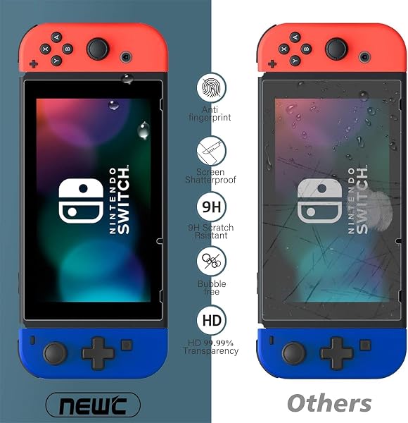 NEW'C 3 Pack Designed for Nintendo Switch Screen Protector Tempered Glass, Case Friendly Scratch Resistant,Bubble-Free, Ultra Resistant - 5