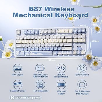 Amazon | YUNZII B87 ワイヤレスメカニカルキーボード