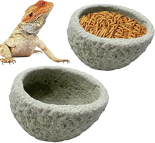Reptile Food Bowl Terrarium Water Dish Resin Rock Feeder Bowl Rock Feeder Tank Decor for Pet Tortoise Lizard Frog Gecko Chameleon 2 Pcs