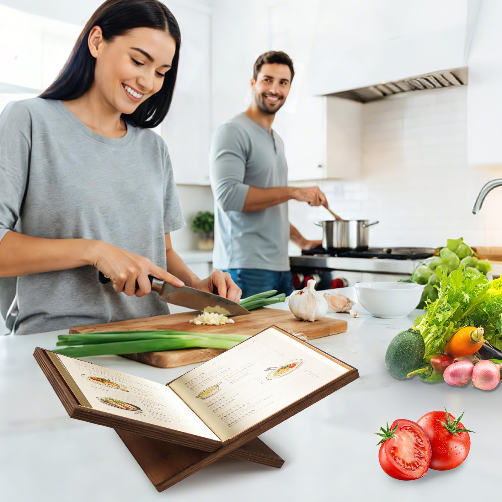 Porta Ricette Cucina, Poggia Libro Ricette in Legno, Leggio per Libri Aperti, Supporto da Lettura per Libri di Ricette, Cavalletto Espositore in legno per Riviste, Libro d'Arte