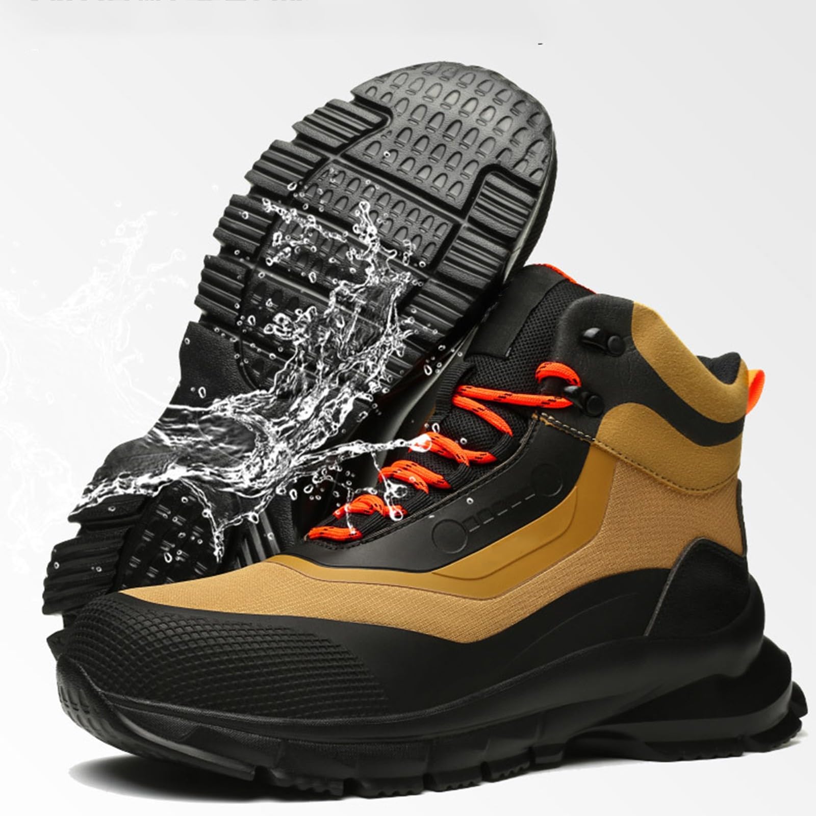 Zapatos de trabajo acolchados con parte inferior gruesa para hombre, zapatos transpirables con cordones | Calzado clásico anticolisión, ajuste ancho, antideslizante, forro de malla, calzado para senderismo, camping, montaña