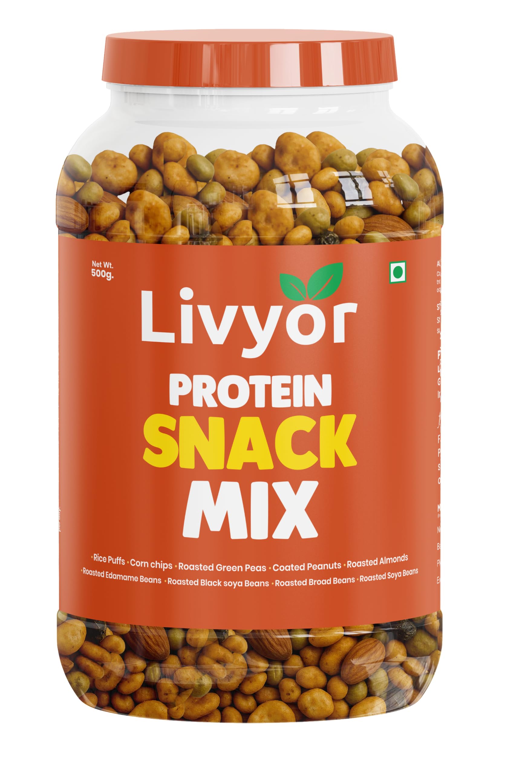 Livyor Protein Snack Mix for eating - 500g | Party Mix | 25g Protein per 100g | Roasted, Not Fried | Desi Masala Assorted Nuts, Almonds | Tasty Healthy Snack | Pack of 1-image-33