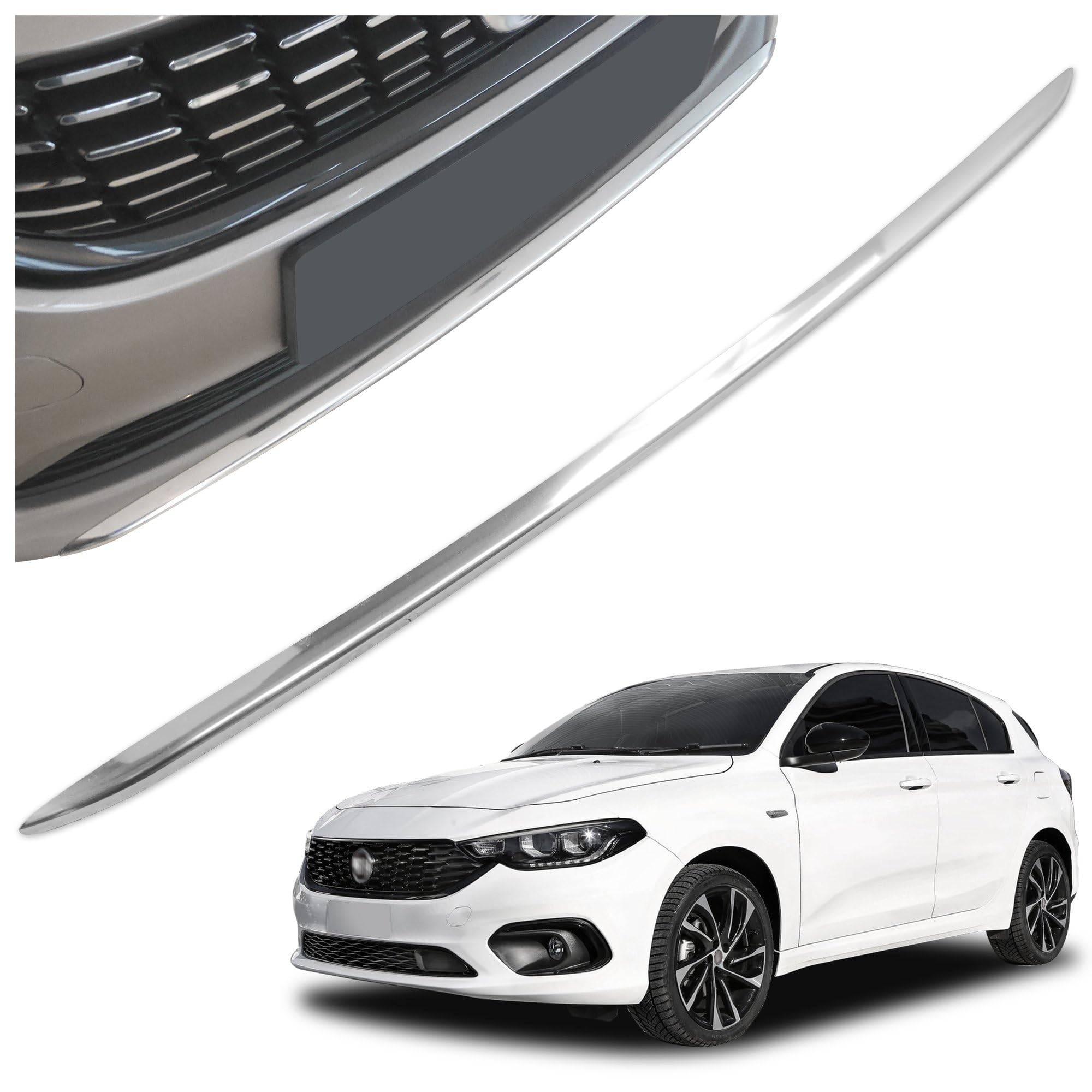 CHROMEMASTER | Kompatybilna z Fiat Tipo Hatchback 2016-2020 | Listwa Atrapy Zderzaka Przedniego; Stal Nierdzewna Polerowana | Idealne Dopasowanie; Nowy, Atrakcyjny Wygląd Samochodu
