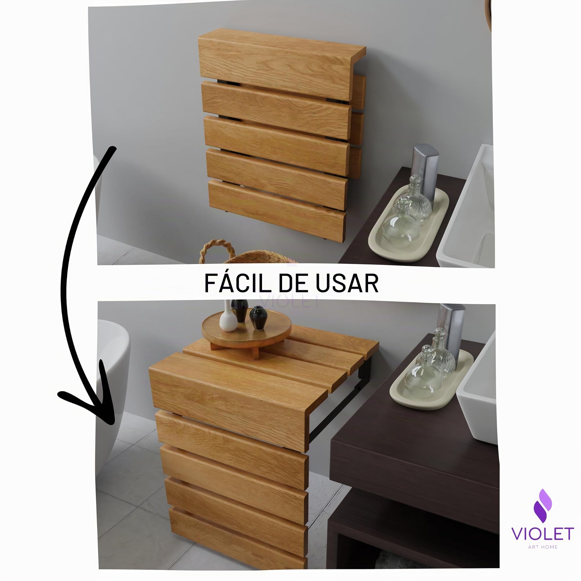Asiento de ducha plegable de madera de teca, hecho a mano, para personas mayores, discapacitados, embarazadas discapacitadas, plegable, repelente al agua, banco para exterior (Natural)