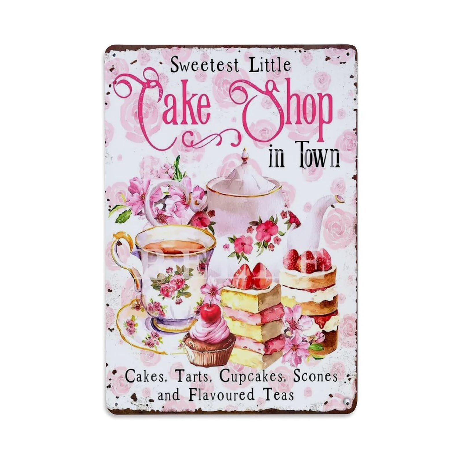 Jdfenggu Vintage Sweetest Little Cake Shop In Town Retro Metal Tin Sign, Metal Poster For Bar, Home, Man Cave, Kitchen, Laundry Room Art Decor 8X12 Inch