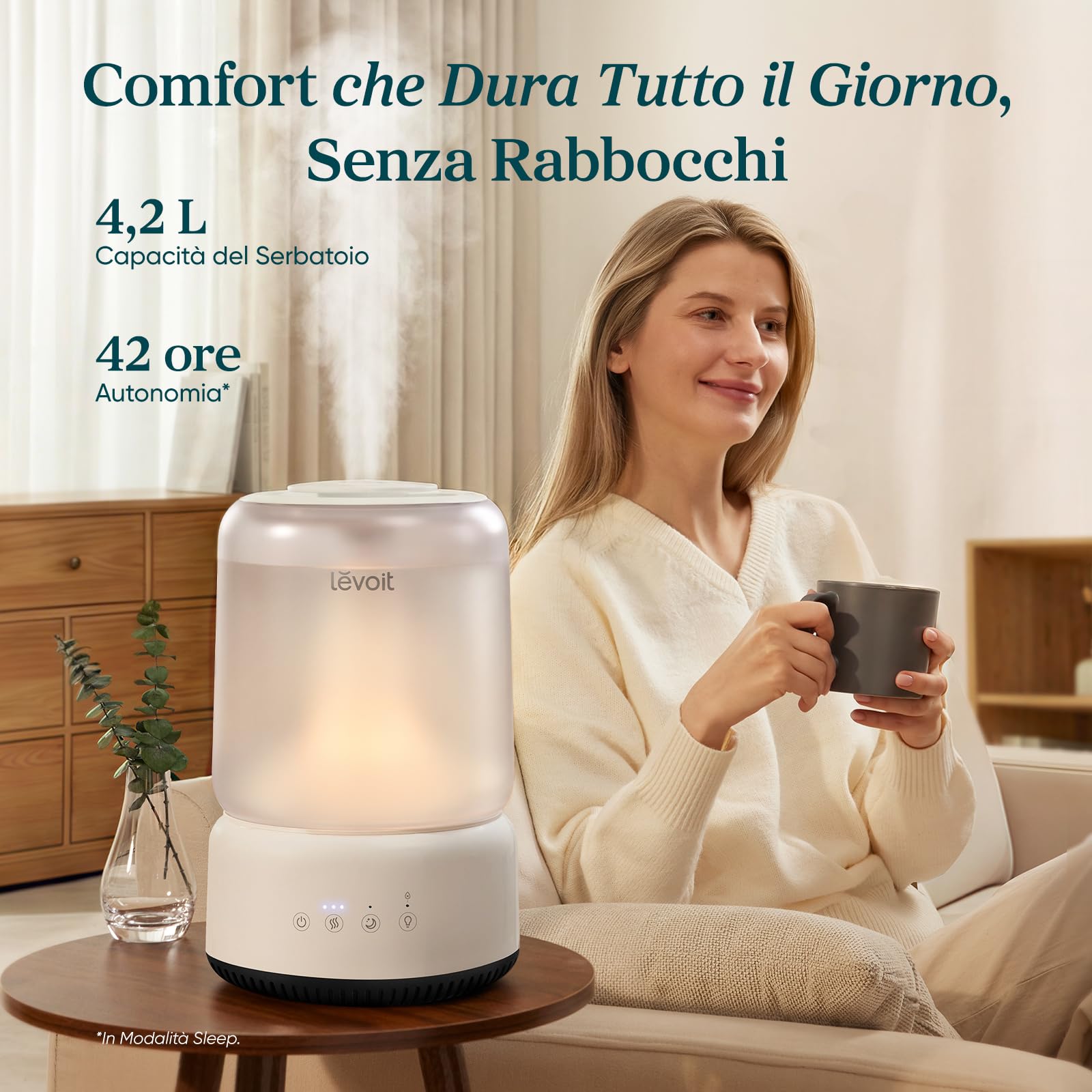 Levoit Umidificatore Ambiente 4,2L, Durata 42H, NeoClassic 450, Bianco