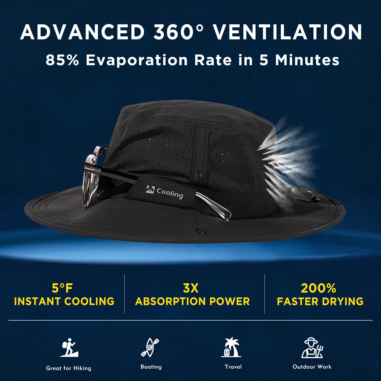 TOP-EX Cappello da sole da uomo, protezione UV, a tesa larga, pieghevole, estivo, per escursionismo, pesca
