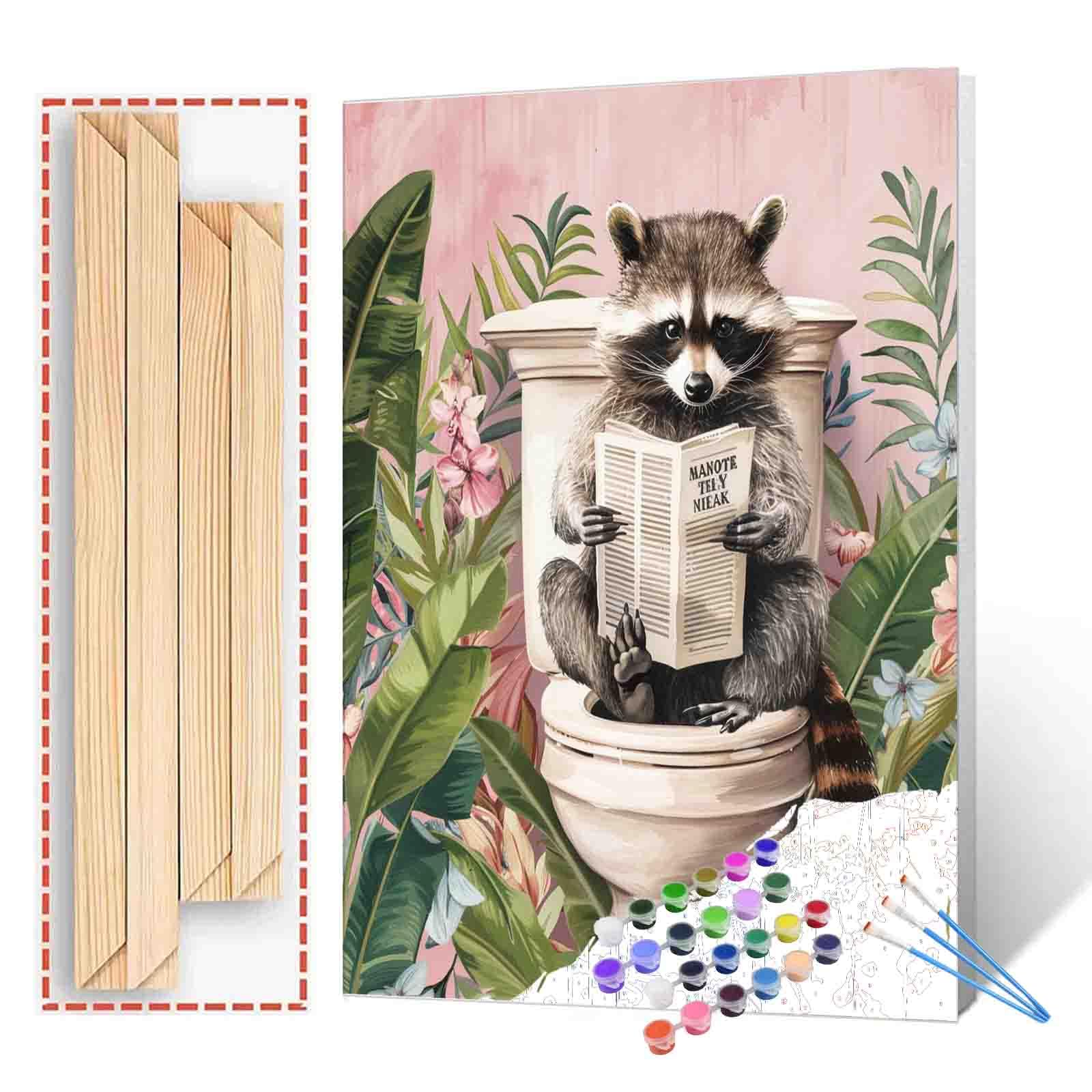 Tucocoo Paint by Numbers with Brushes and Acrylic Pigments on Canvas, Painting for Adults, Funny Animals, Toilet Painting, Home Wall Decor Gift, 16x20 Inch — image 1