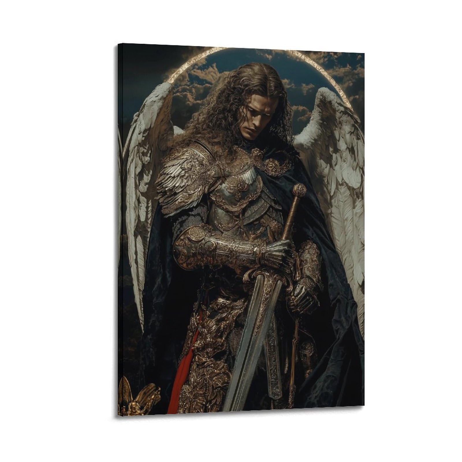 XKUGA Catholic Poster Temple Knight Saint Archangel Michael Modern Decorative Canvas Prints - Ideal Wall Art for Family, Man Cave, Game Room, Boys & Girls Bedroom 20x30inch(50x75cm)