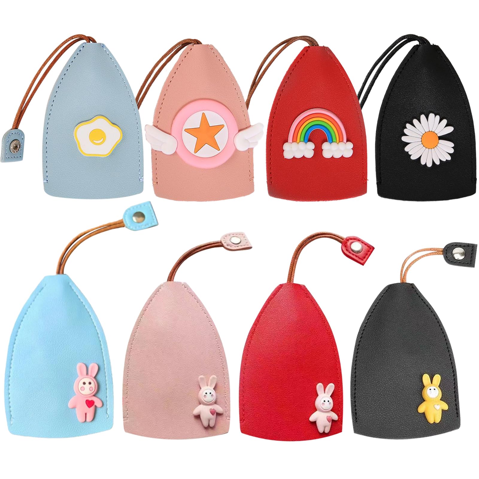 BDSHUNBF 8PCS Estuche para Llaves de Coche, Funda para Llaves, Funda de Cuero para Llaves, Llavero de Cuero, Dibujos Animado, Funda extraíble, Unisex para Hombre Mujere