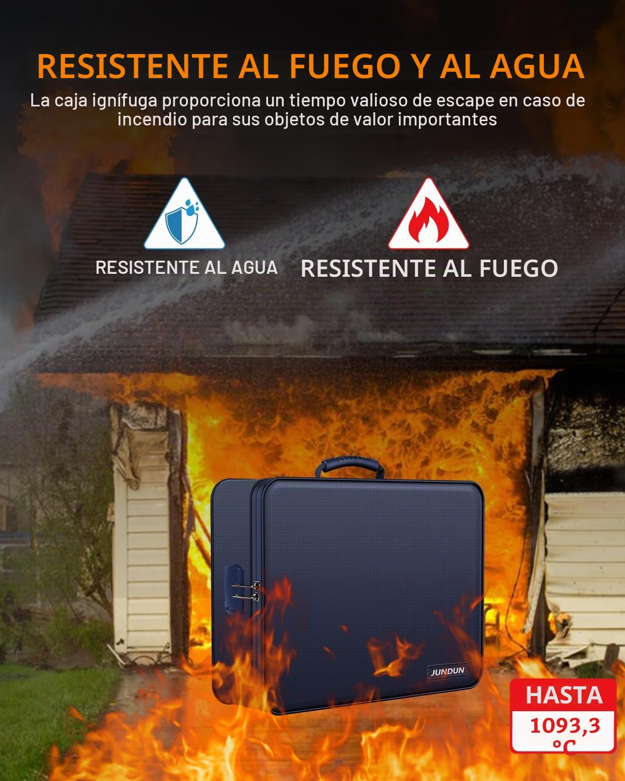 JUNDUN Organizador de documentos, portadocumentos ignífugo con cerradura, caja de almacenamiento de 7 compartimentos, organizador de archivos, portadocumentos portátil para documentos importantes