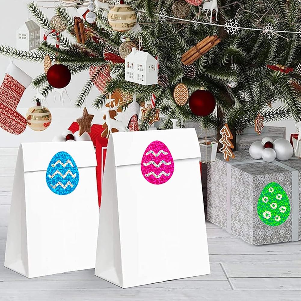 500Pcs Easter Stickers 1.2in Bling Sparkly Spring Happy Easter Eggs Stickers Roll 8 Colors Waterproof Self-Adhesive Egg Sticker for Holiday Cards Boxes Seal Envelopes Scrapbook Decorations