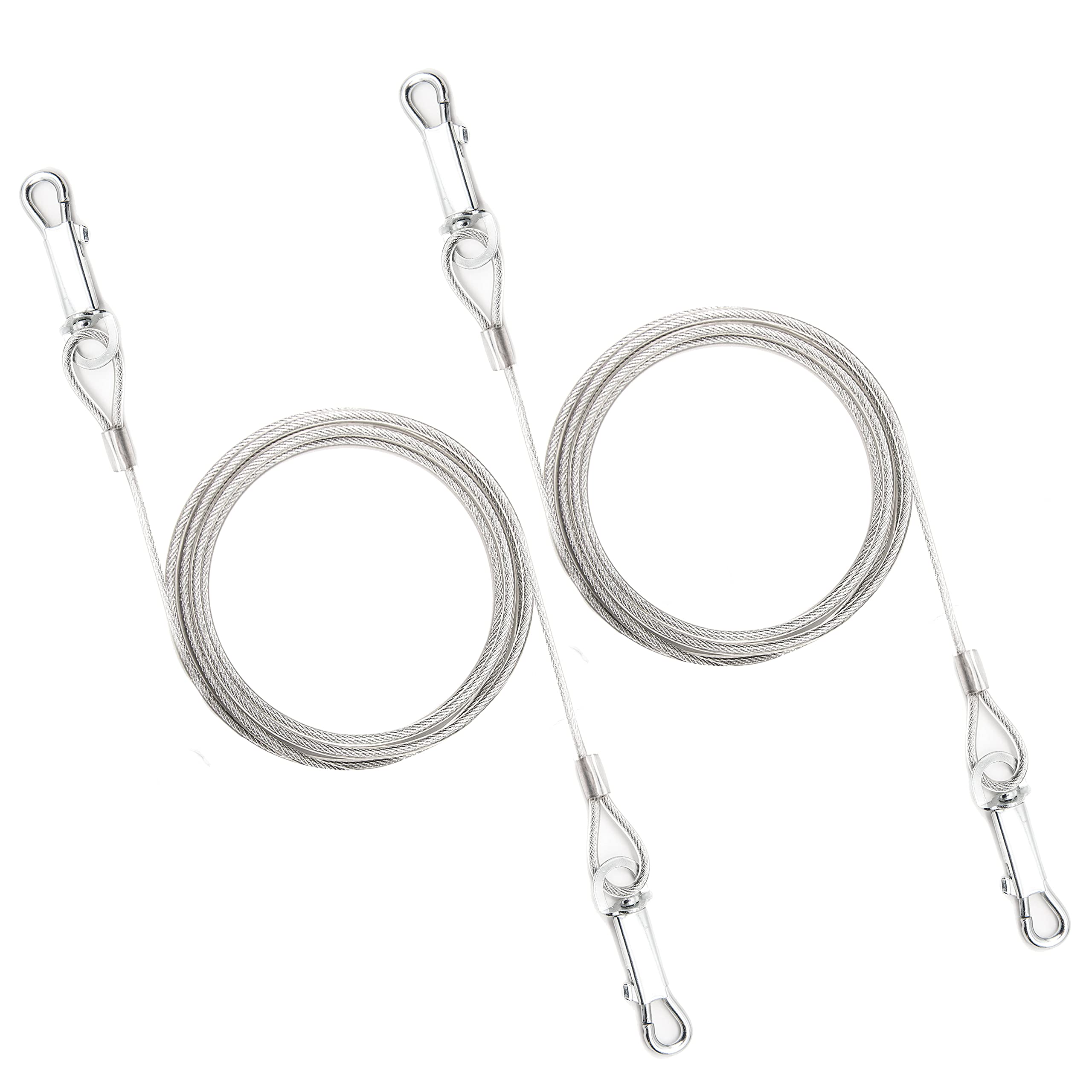 2 x 1.8 m Catene per cani da esterni, cavo in acciaio a spirale resistente con picchetto da terra (40 cm) per cani da esterni, guinzaglio per cani (solo cavo, 2 x 1.8 m (argento))