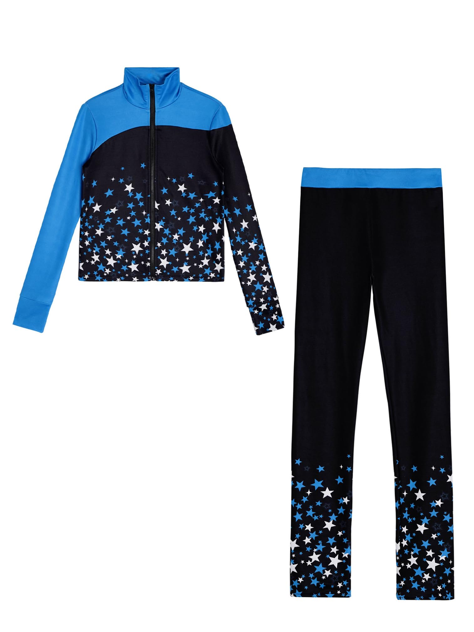 ranrann Ensemble Patinage Artistique Fille Veste Chaud Polaire avec Pantalon Collant Legging Tenue Patinage sur Glace Sport D Bleu 11-12 ans