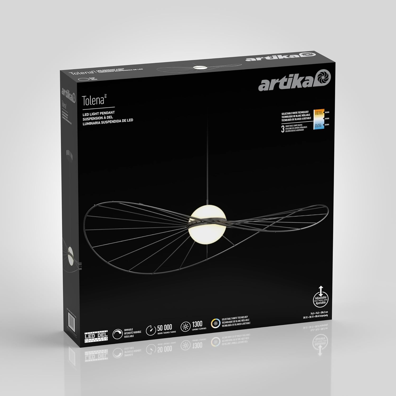 artika Tolena 15W LED Integrated Modern Pendant Light Fixture, Black - Ideal for Dinning Room, 1100 Lumens, Tunable White Technology 3000-4000-5000 Kelvin